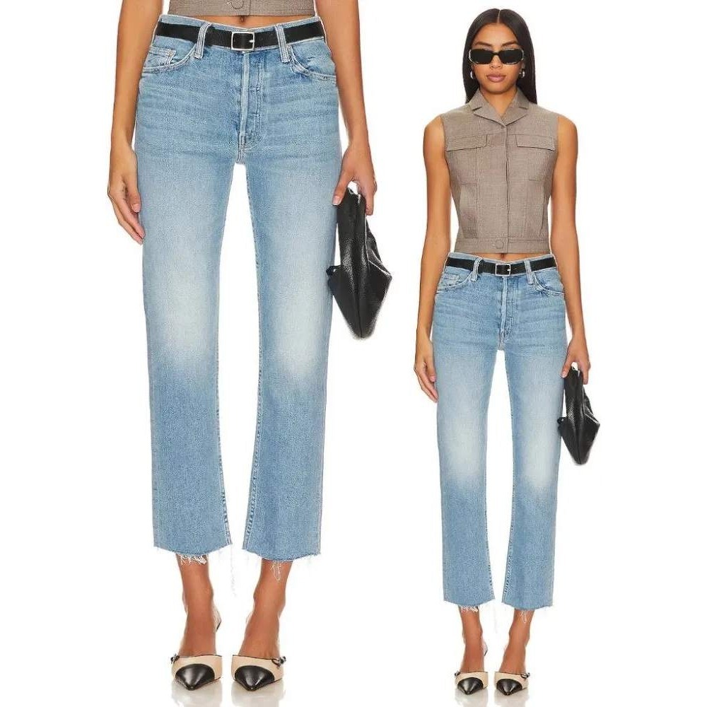 Mother Jeans The Tomcat Ankle Fray 30 Killy Corner Light Wash High Rise Straight
